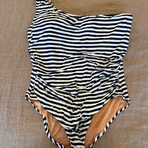J. Crew Navy and White Striped One-Shoulder